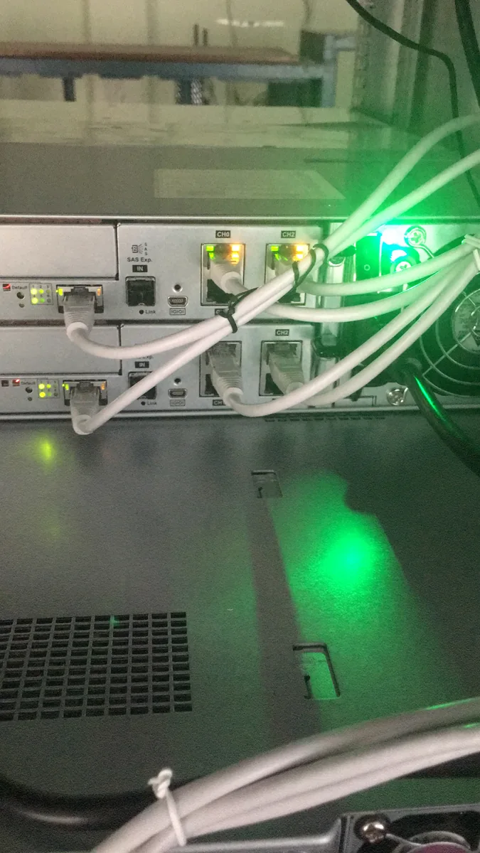 Network equipment running clean, green LED indicators